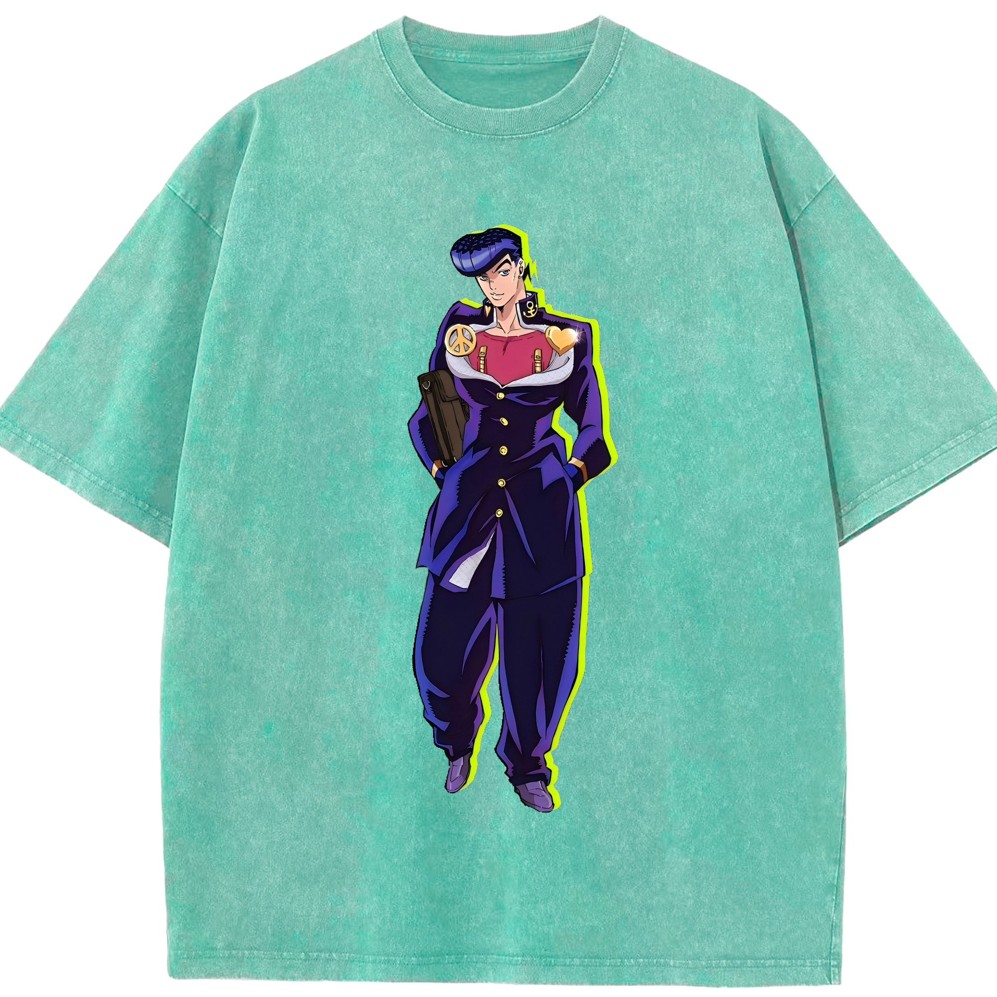 （画像用） ジョジョの奇妙な冒険 ひがしかた じょうすけ JoJo's Bizarre Adventure Higashikata Josuke 綿100% ヴィンテージ風 半袖Tシャツ（フロントプリント）